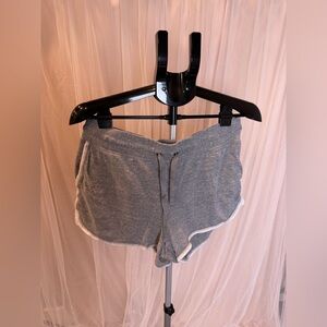 Gray Knit Lounge Shorts Drawstring Casual Shorts w/ Zip Pocket